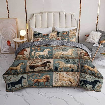 Lorva Horse All Season Quilt 3-Piece Set Horse Love in Wildflower Garden