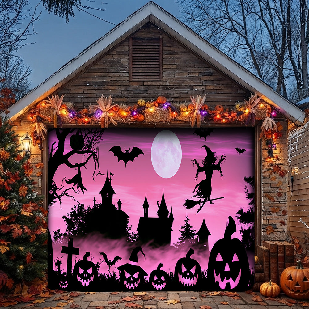 Lorva Halloween Garage Door Banner Decoration Enchanted Halloween Night