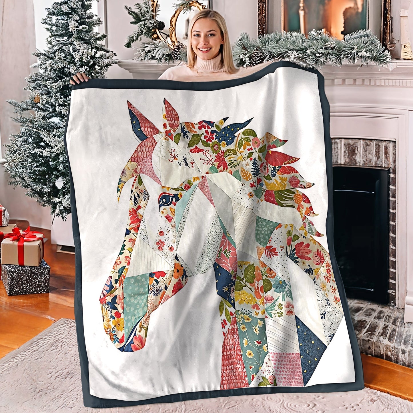 Lorva Fleece Blanket Charming Floral Horse