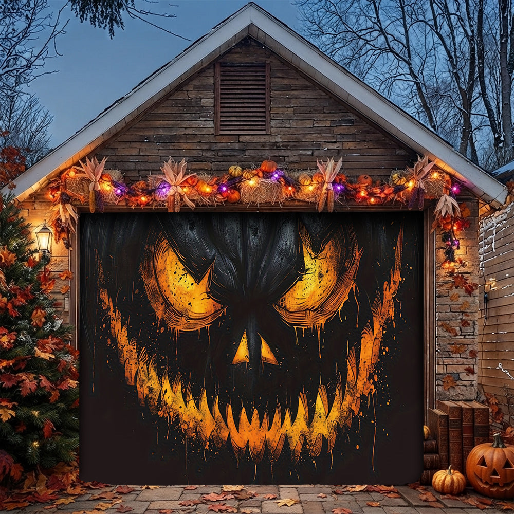 Lorva Halloween Garage Door Banner Decoration Sinister Pumpkin Face