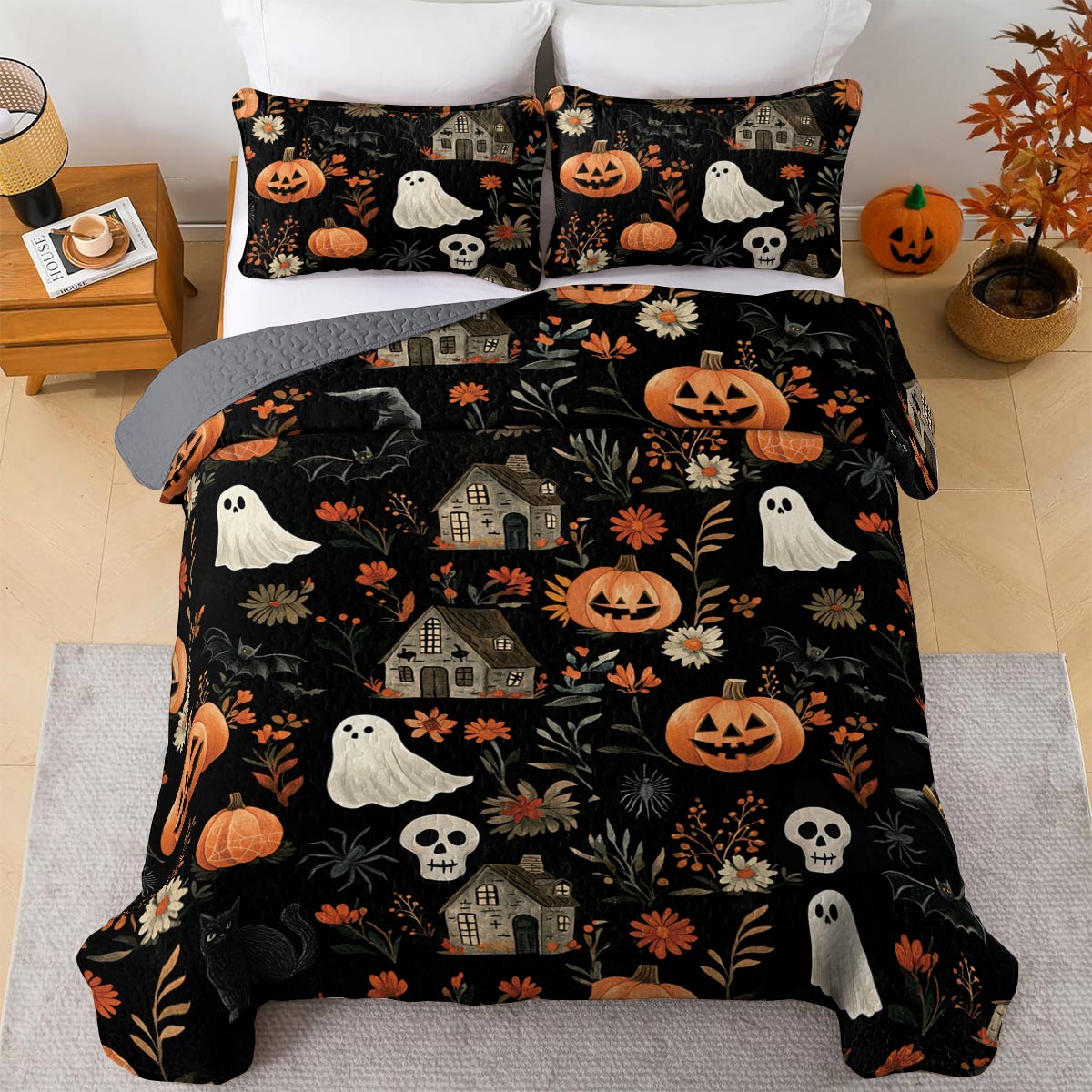 Halloween Lorva All Season Quilt 3-Piece Set Spooky Night Garden
