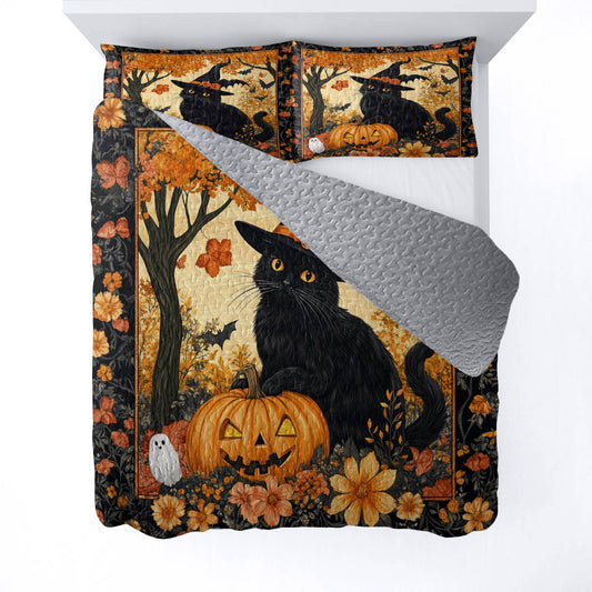 Halloween Lorva All Season Quilt 3-Piece Set Black Cat’s Autumn Magic