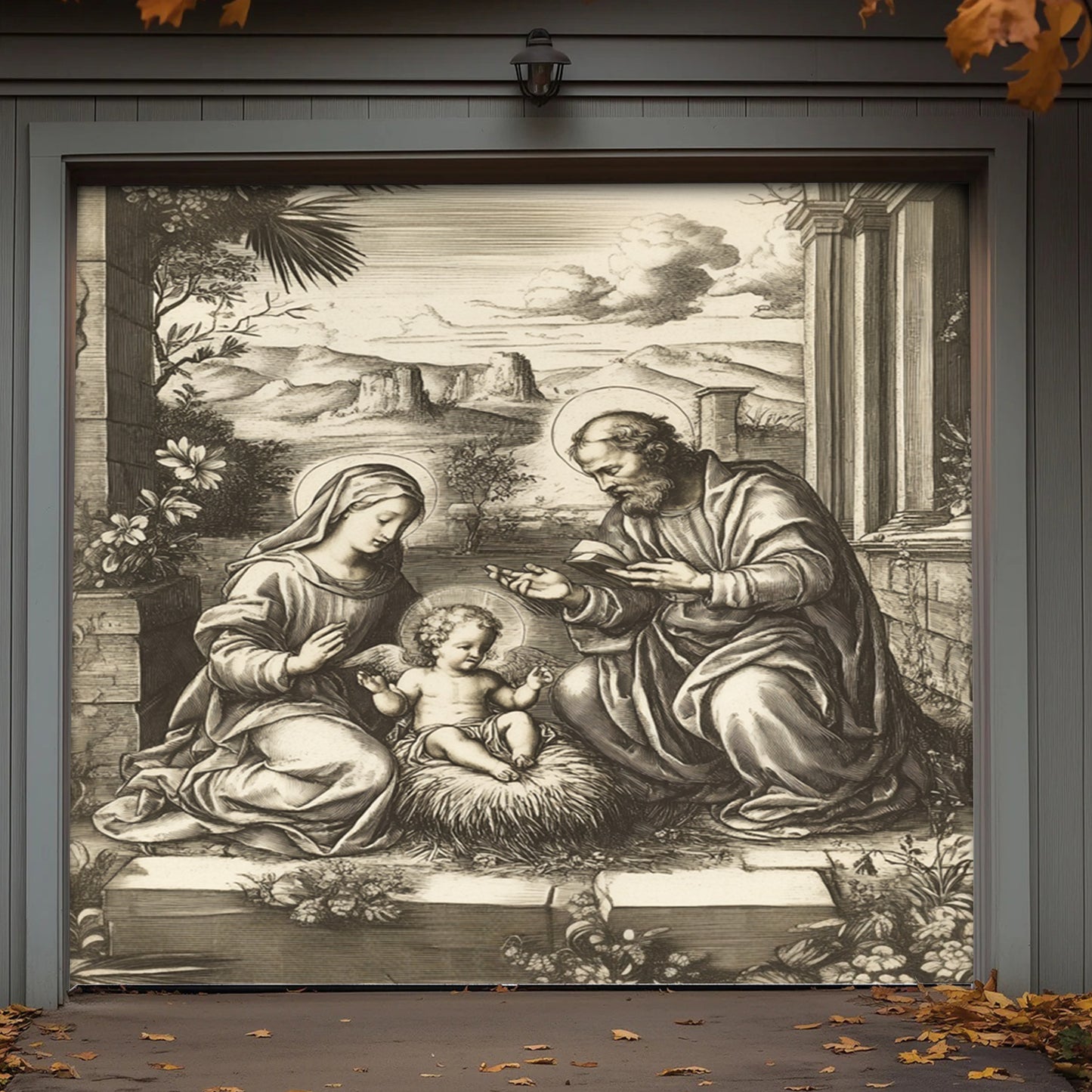 Lorva Christmas Holy Family Garage Door Banner Decoration Classical