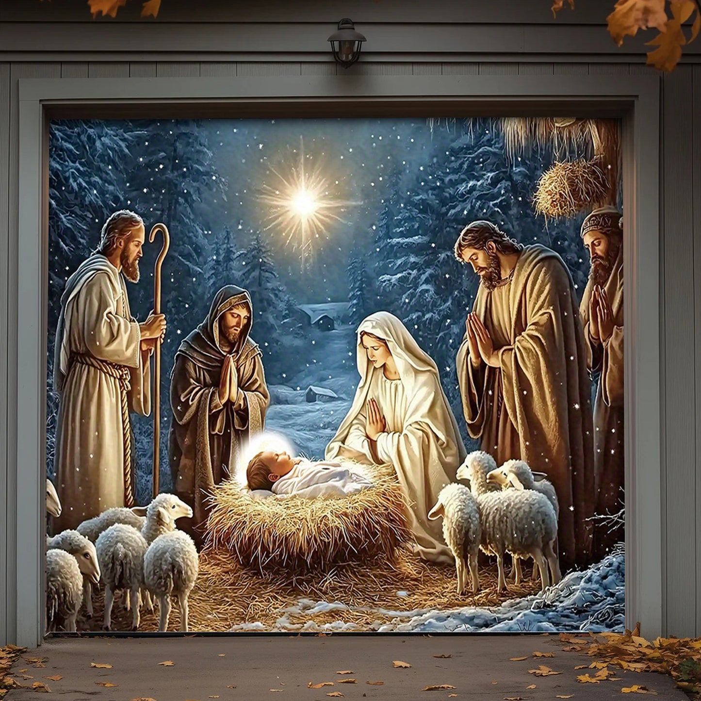 Lorva Christmas Garage Door Banner Decoration Faith Love The Nativity Scene