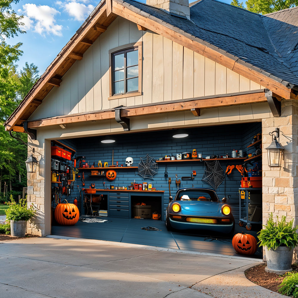 Lorva Halloween Garage Door Banner Decoration Spooky Muscle Car