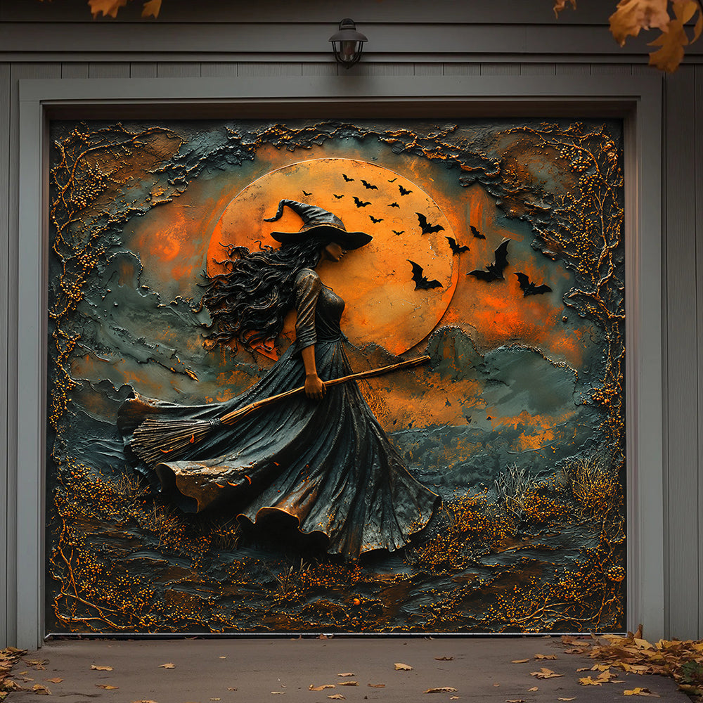 Lorva Witch Garage Door Banner Decoration Rustic Autumn Witch