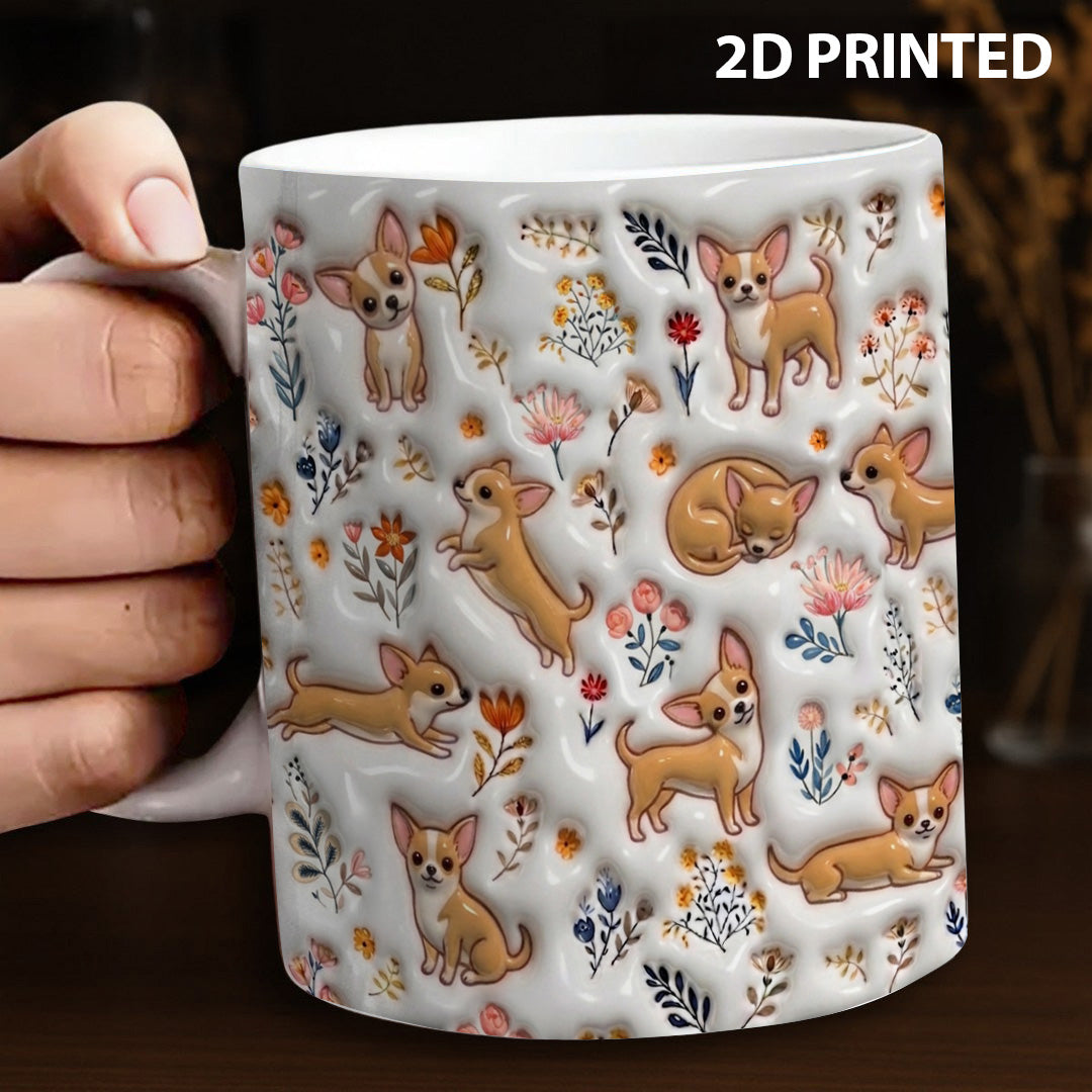 Lorva Chihuahua Flat Print Mug Happy Field Flowers