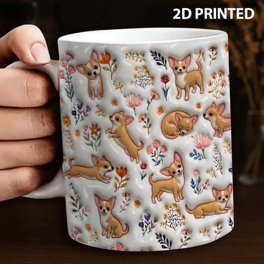 Lorva Chihuahua Flat Print Mug Happy Field Flowers