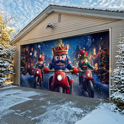 Lorva Christmas Garage Door Banner Decoration Funny Nutcracker Biker