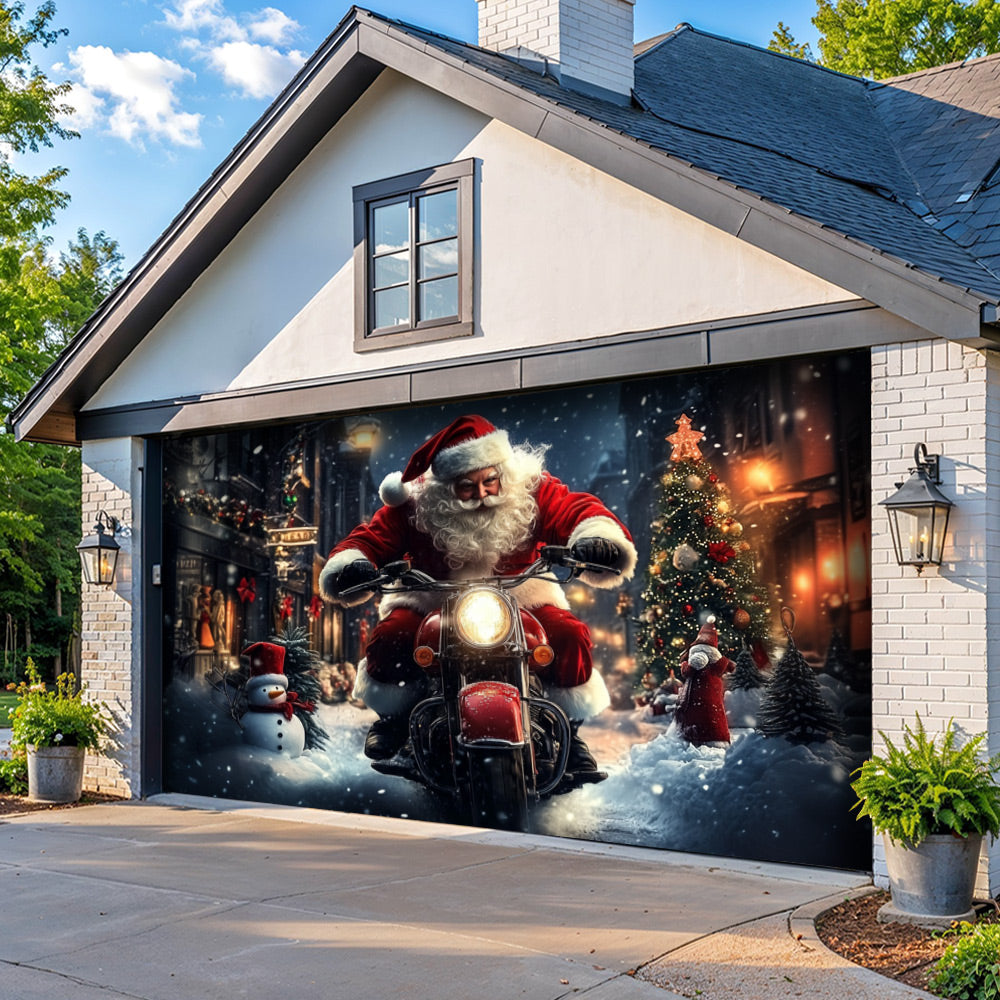 Lorva Christmas Garage Door Banner Decoration Nightmare Santa Motorcycle