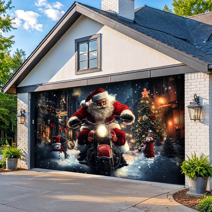 Lorva Christmas Garage Door Banner Decoration Nightmare Santa Motorcycle