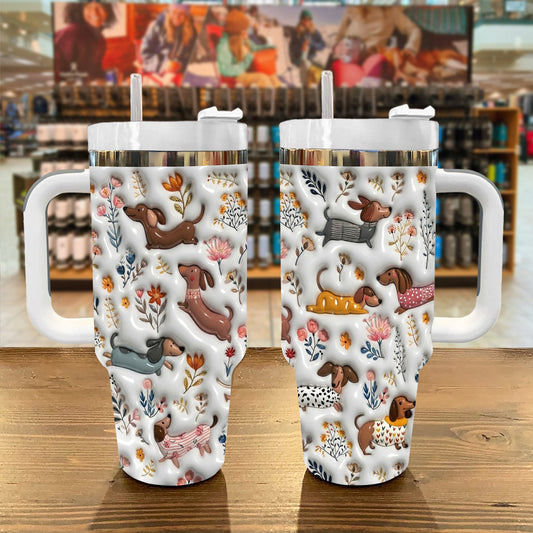 Lorva Dachshund Tumbler Charming Garden Bloom
