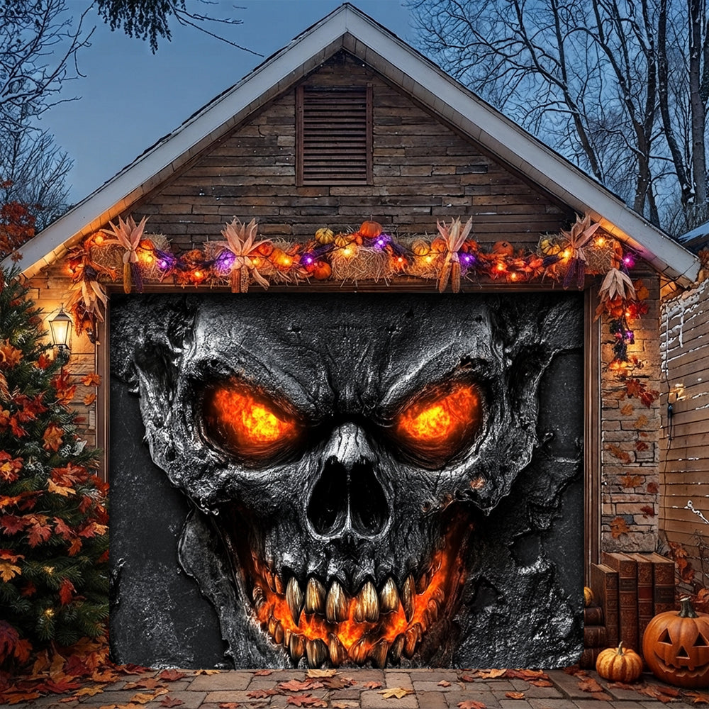Lorva Halloween Garage Door Banner Decoration Hellfire Skull