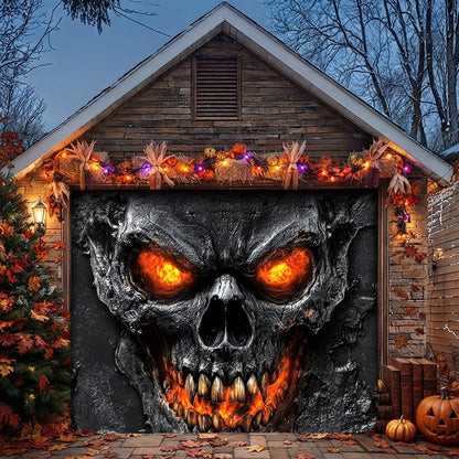 Lorva Halloween Garage Door Banner Decoration Hellfire Skull