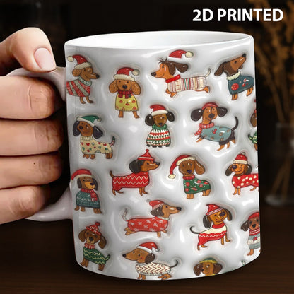Lorva Dachshund Flat Print Mug Merry Christmas