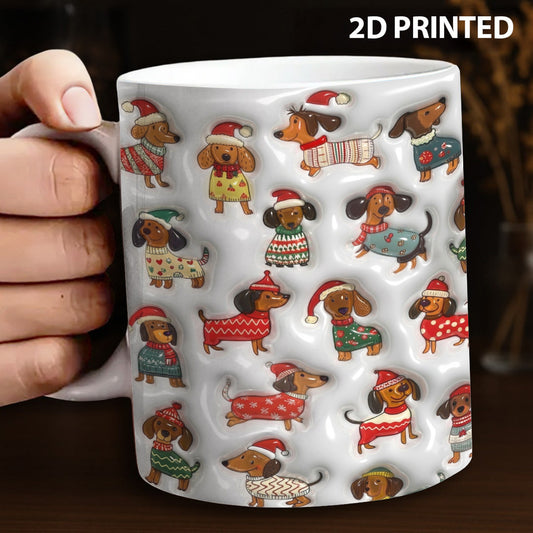 Lorva Dachshund Flat Print Mug Merry Christmas