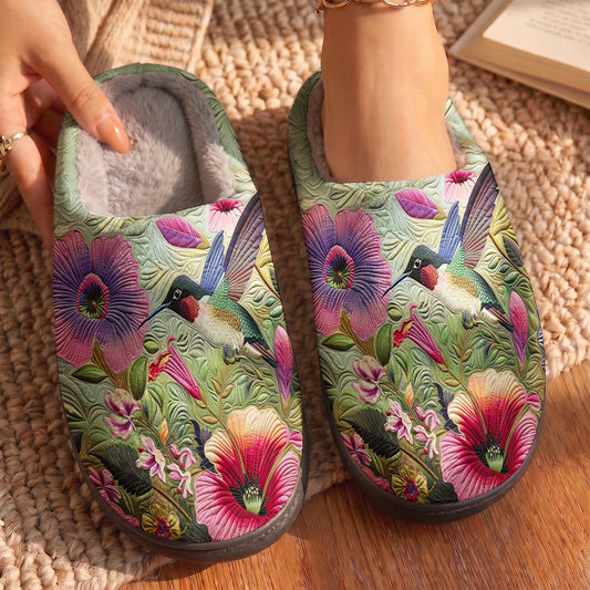 Lorva Hummingbird Fleece Lined Slippers Hibiscus Dreaming