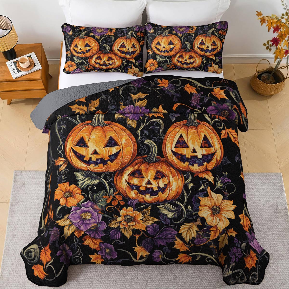 Halloween Lorva All Season Quilt 3-Piece Set Gorgeous Pumpkins
