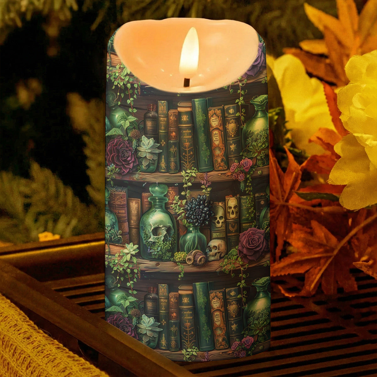Lorva LED Candle Gothic Floral Bookshelf