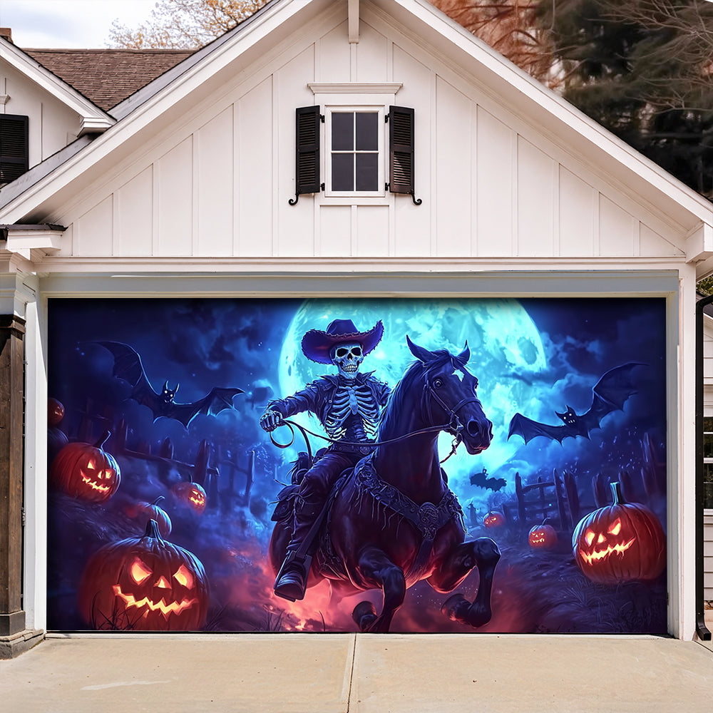 Lorva Halloween Garage Door Banner Decoration Haunted Cowboy Ride