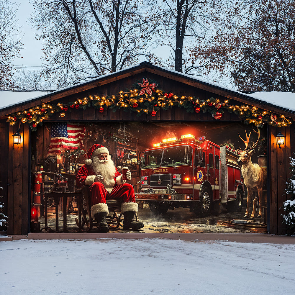 Lorva Garage Door Banner Decoration Christmas Firefighter Garage