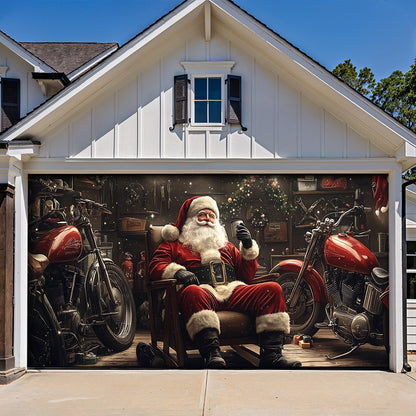 Lorva Christmas Garage Door Banner Decoration Santa’s Motorcycle Garage