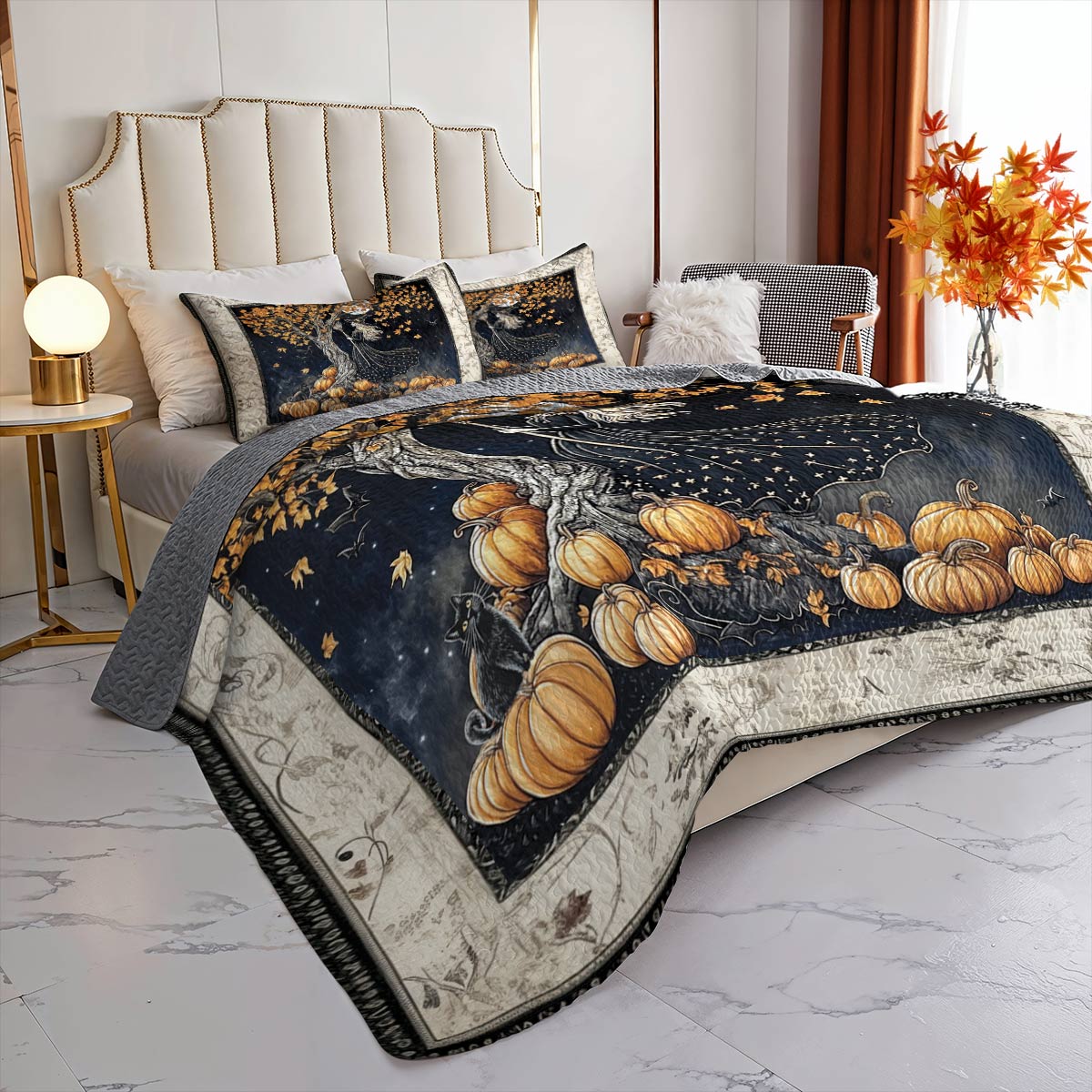 Witch Lorva All Season Quilt 3-Piece Set Moonlit Pumpkin Witch