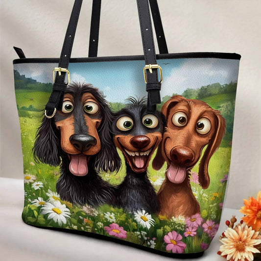 Lorva Leather Tote Bag Dachshund Giggles