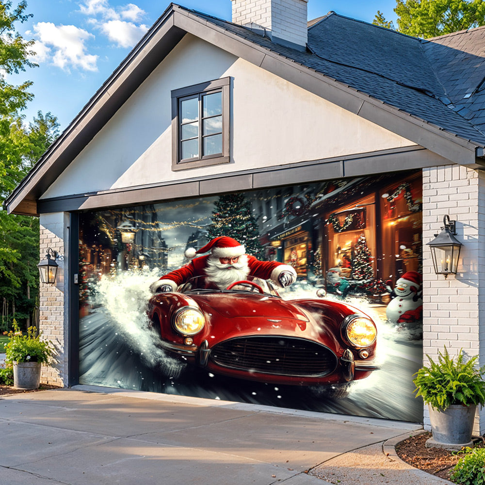 Lorva Christmas Garage Door Banner Decoration Majestic Santa Racing