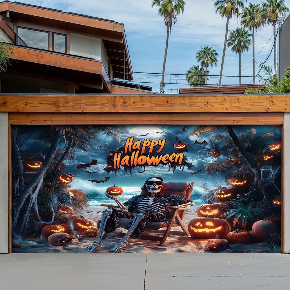 Lorva Halloween Garage Door Banner Decoration Spooky Halloween Beach Escape