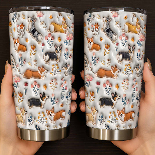 Lorva Corgi 20Oz Flat Print Tumbler Happy Field Flowers