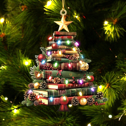 Lorva Reading Acrylic Ornament Vintage Bookstack Christmas Tree