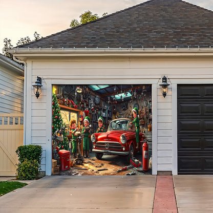 Lorva Garage Door Banner Decoration Christmas Elves Garage Workshop