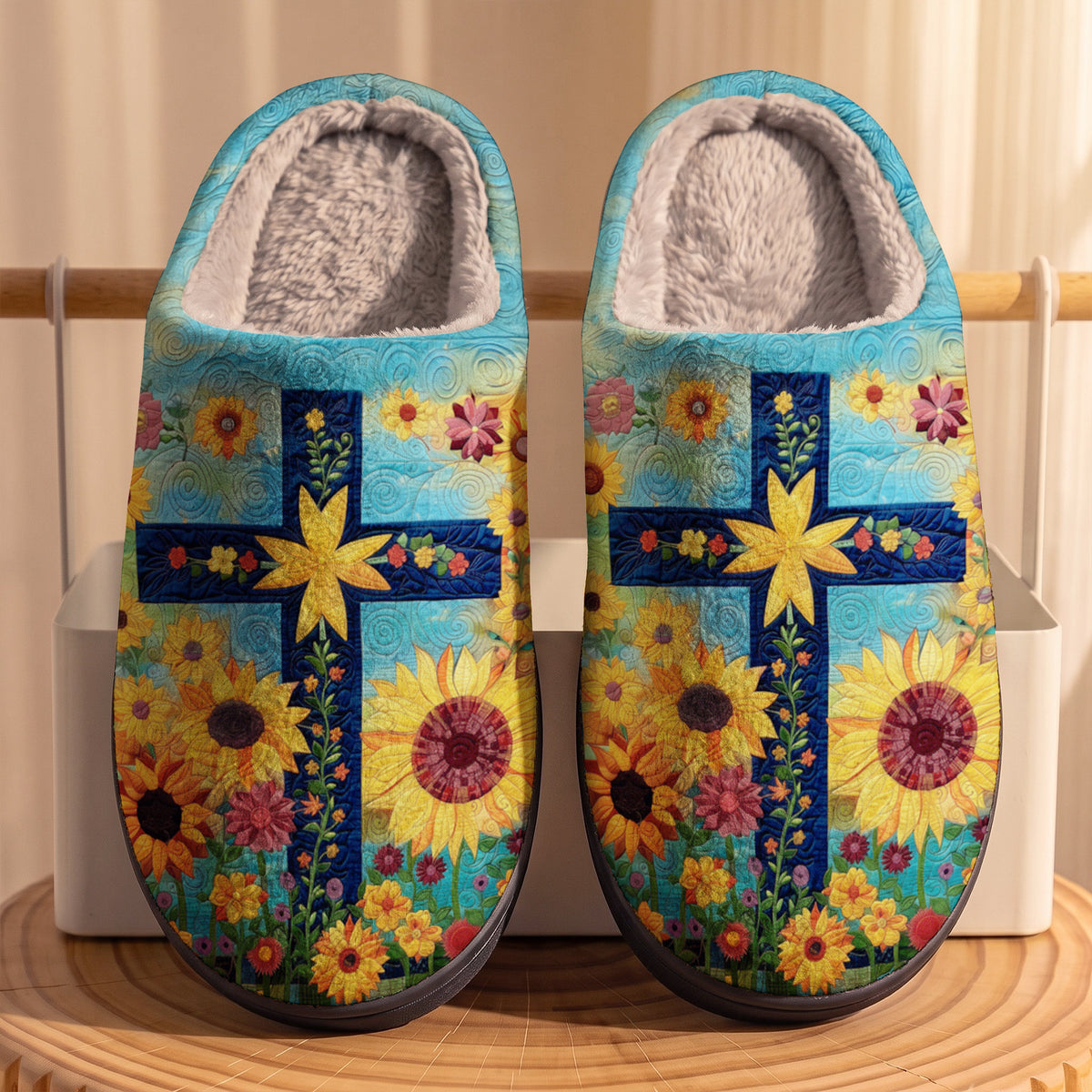 Lorva Sunflower Fleece Lined Slippers Faith Hope Sunshine