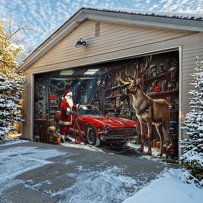 Lorva Christmas Garage Door Banner Decoration Santa's Merry Motorworks