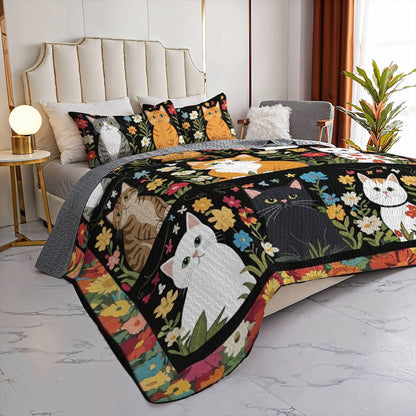 Lorva All Season Quilt 3-Piece Set Charming Floral Kitten