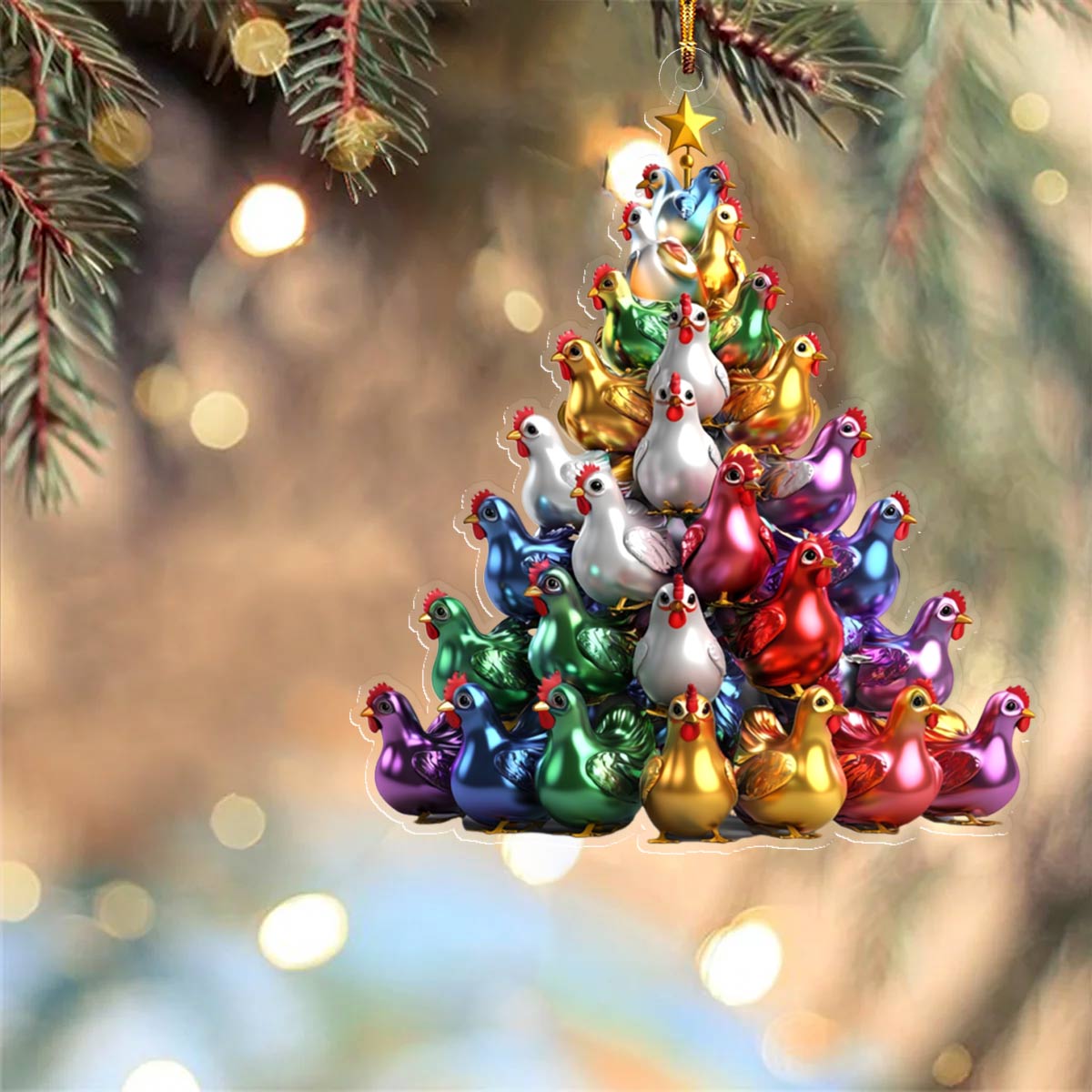 Lorva Chicken 2D Acrylic Ornament Colorful Christmas Tree