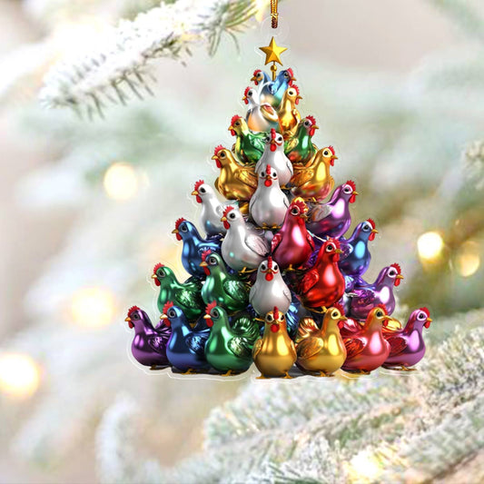 Lorva Chicken 2D Acrylic Ornament Colorful Christmas Tree