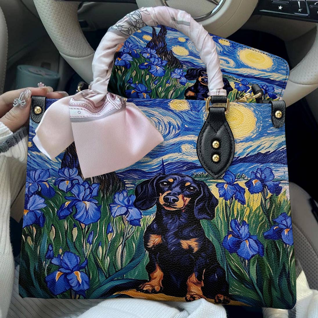 Lorva Leather Bag Irish Starry Night Dachshund Delight