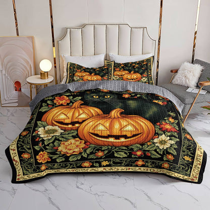 Halloween Lorva All Season Quilt 3-Piece Set Vintage Black Cat Pumpkins