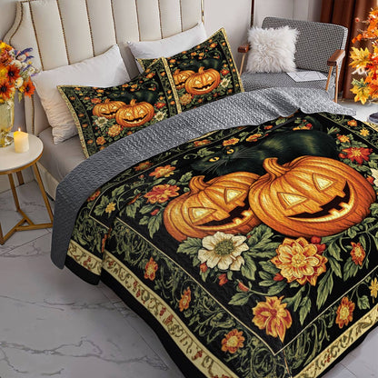 Halloween Lorva All Season Quilt 3-Piece Set Vintage Black Cat Pumpkins