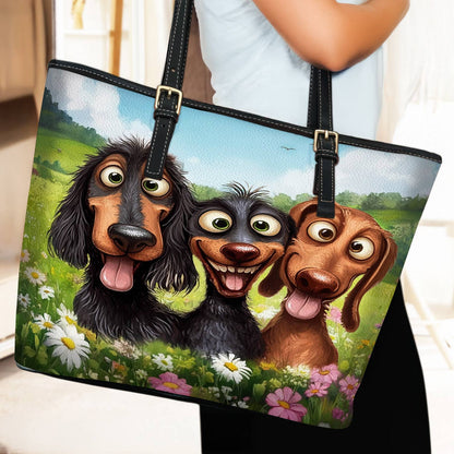 Lorva Leather Tote Bag Dachshund Giggles