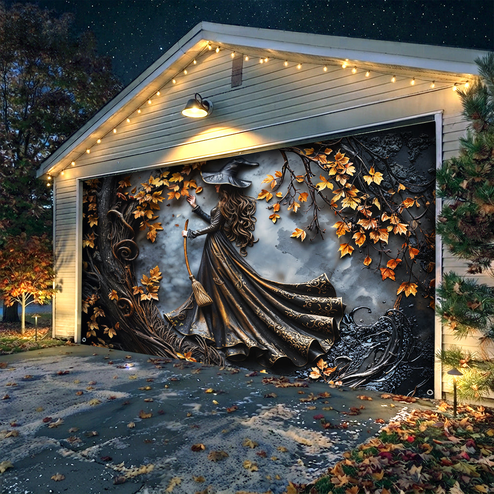 Lorva Witch Garage Door Banner Decoration Charming Autumn Witch