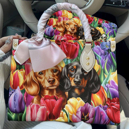 Lorva Dachshund Leather Bag Tulip Garden