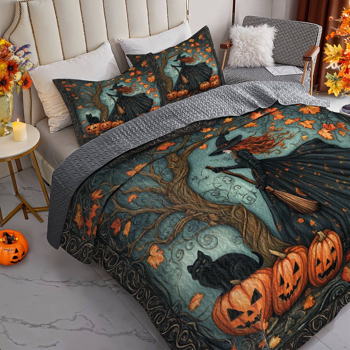 Witch Lorva All Season Quilt 3-Piece Set Whispering Leaves & Halloween Nights
