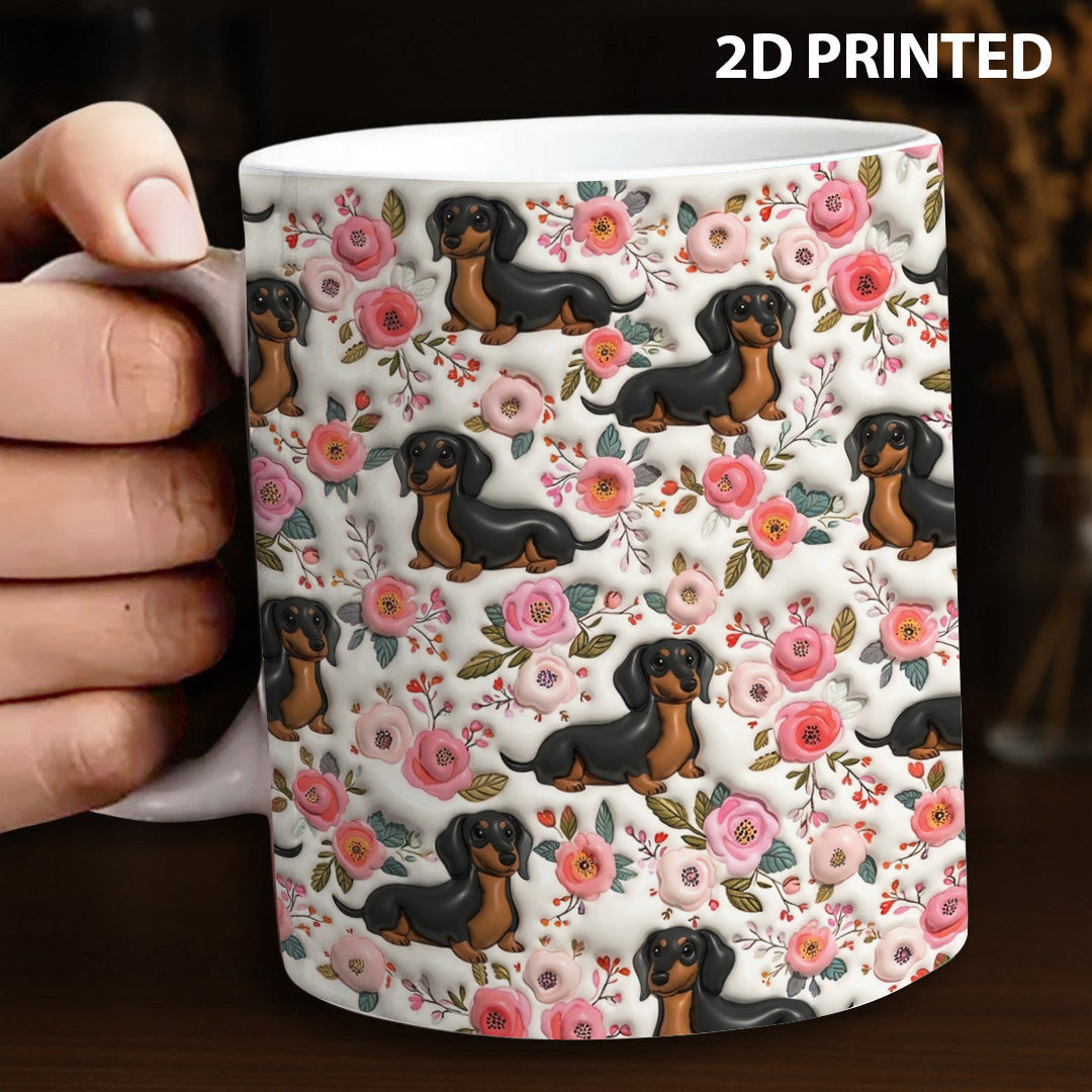 Lorva Flat Print Dachshund Mug Charming Rose