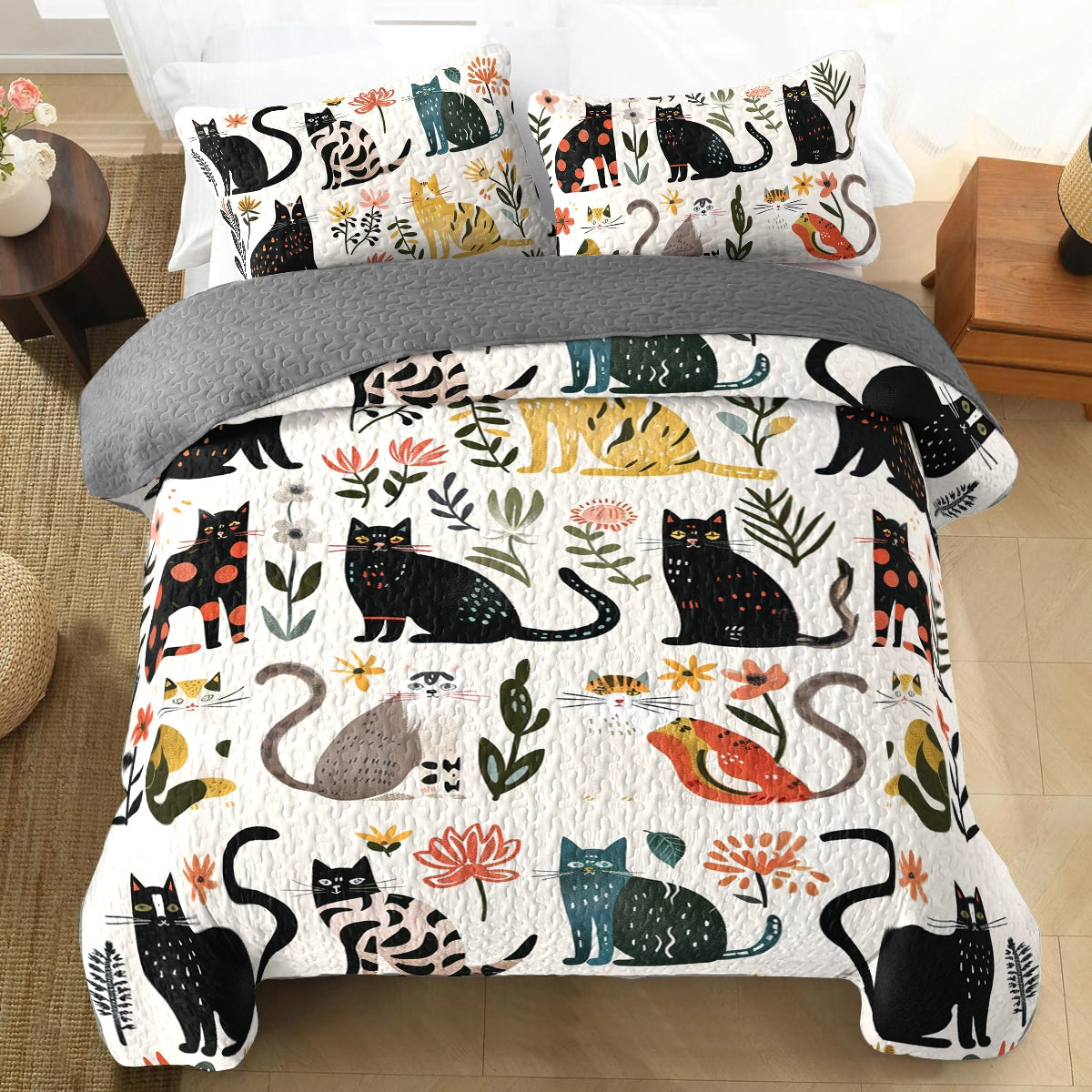 Lorva All Season Quilt 3-Piece Set Cat Garden