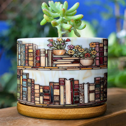Lorva Reading Ceramic Plant Pot Vintage Floral Bookshelf
