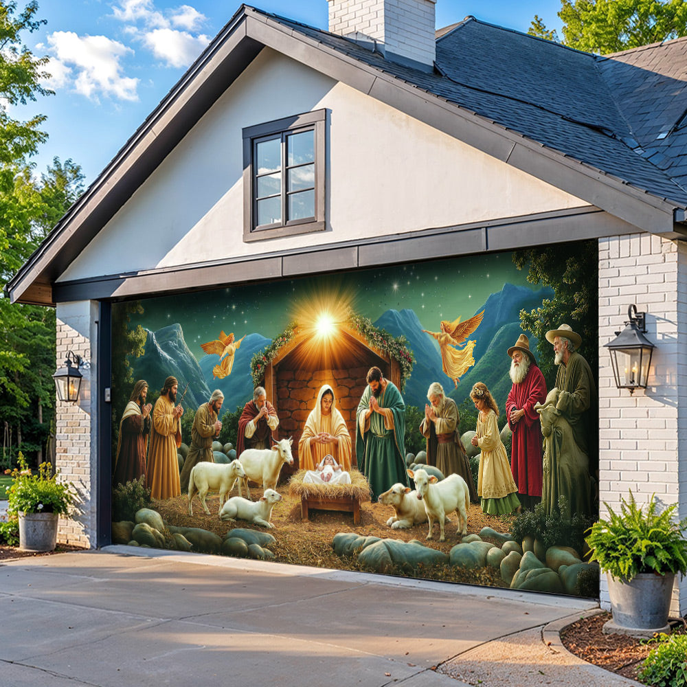 Lorva Christmas Garage Door Banner Decoration The Nativity Scene