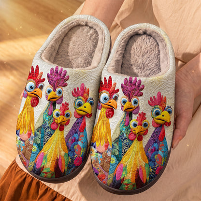 Lorva Chicken Fleece Lined Slippers Whimsical Floral Chickens